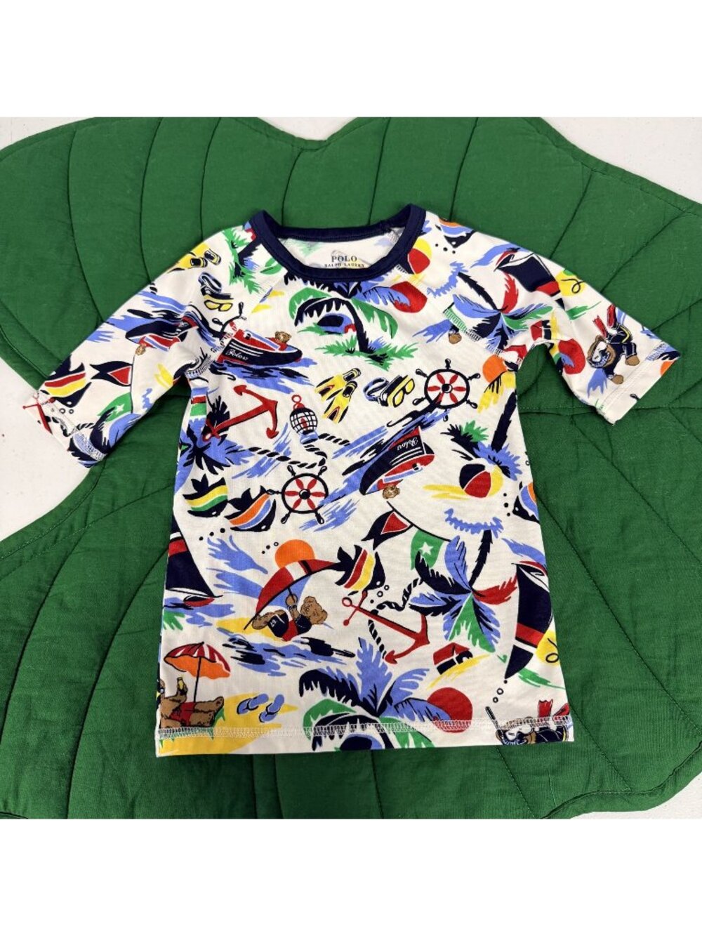 Polo Ralph Lauren Boy 3T Bear Nautical Sailing Print Performance Rash Guard Swim
